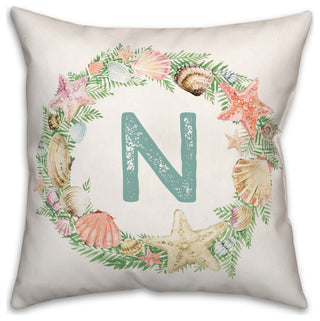 Coastal Christmas Monogram N 18x18 Spun Poly Pillow