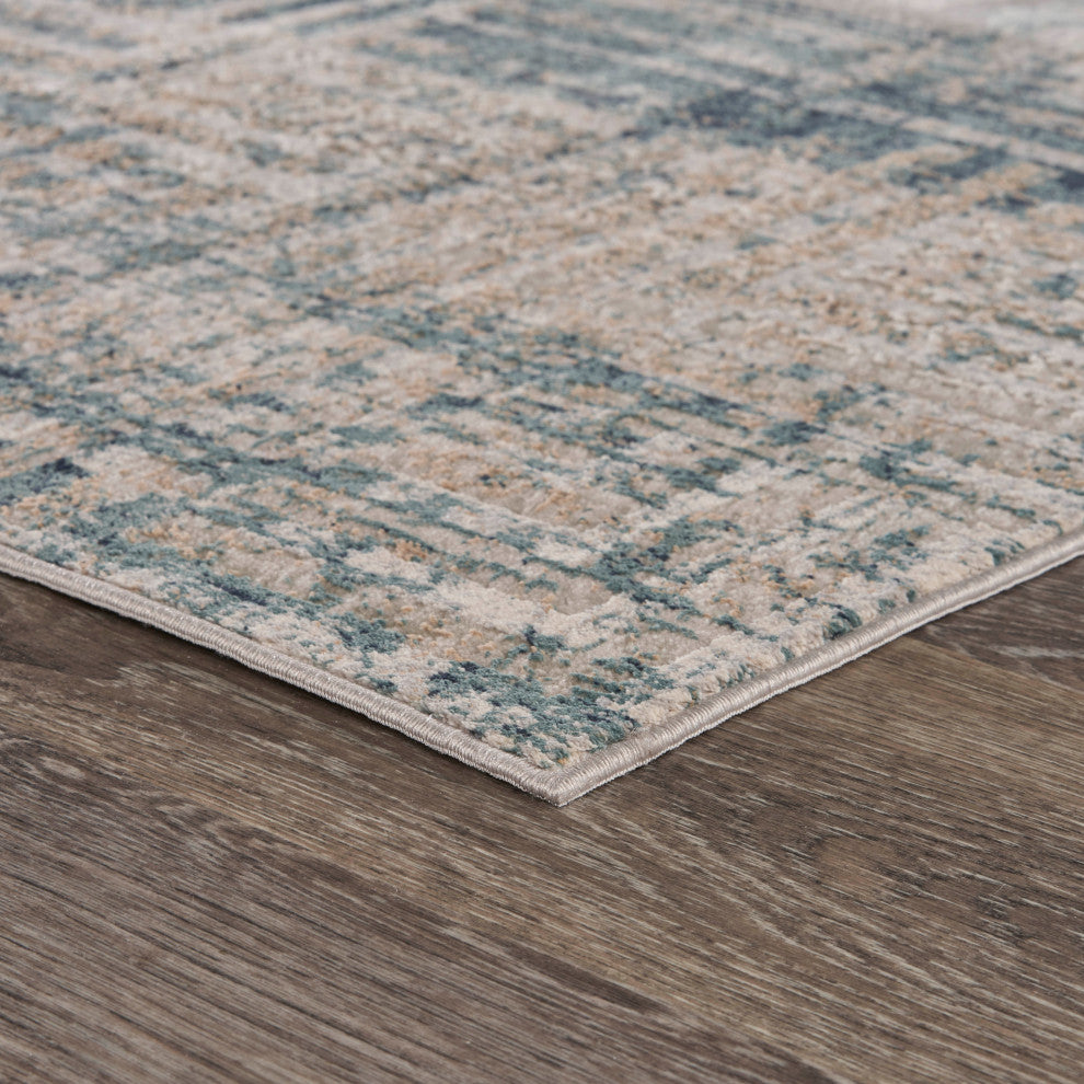 Distressed Geometric Wave Contemporary Area Rug, 5'3" X 7'6"