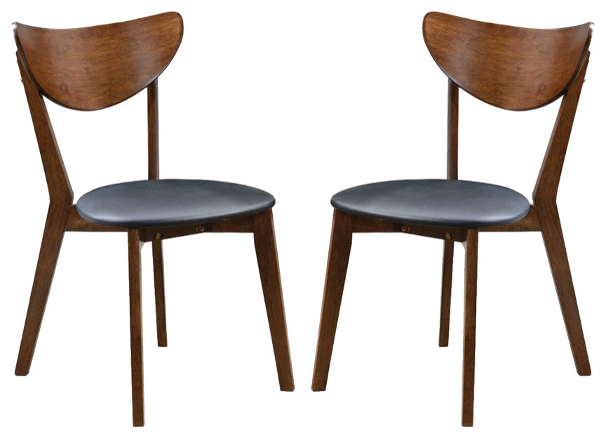 Set of 2 Dining Chairs, Walnut and Black