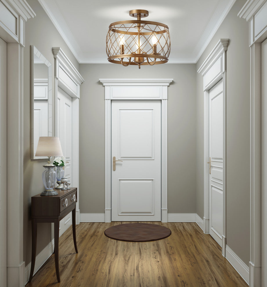 Eleanor 15" Metal LED Flush Mount Ceiling Light, Antiqued Gold