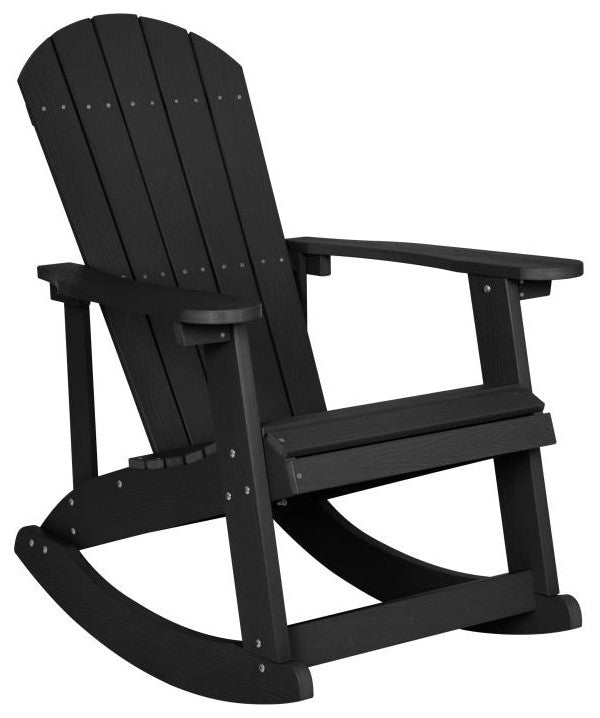 Savannah Set of 4 Outdoor Rocking Adirondack Chairs w/ 22" Round Fire Pit, Black