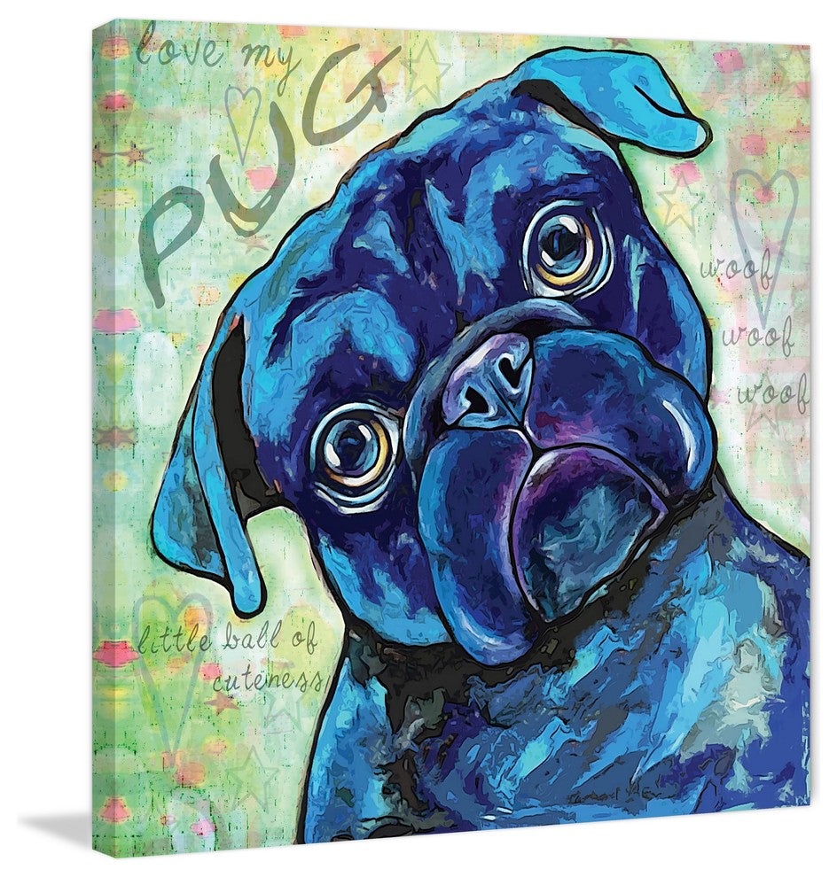 "Black Pug" Painting Print on Wrapped Canvas