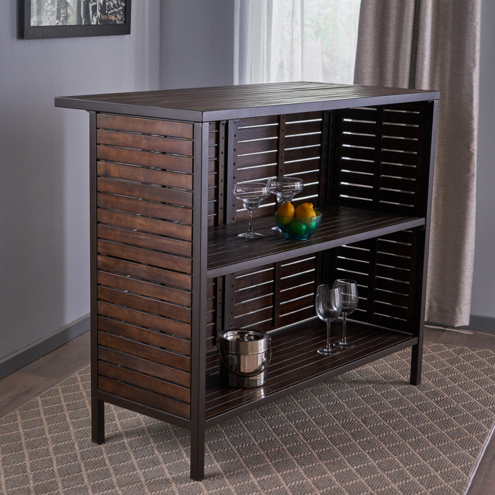GDF Studio 5-Piece Belle Indoor Dark Brown Finish Acacia Wood Bar Set