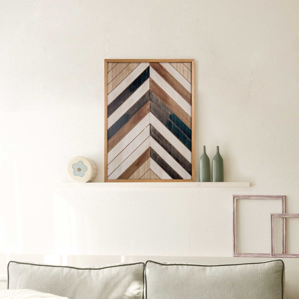 Geometric Distressed Wooden Wall Art, 16"x22", Brown, Beige