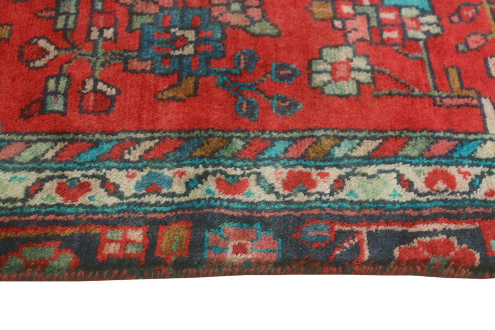 Fine Vintage Distressed Yaqut Red/Navy Runner, 2'11x9'2
