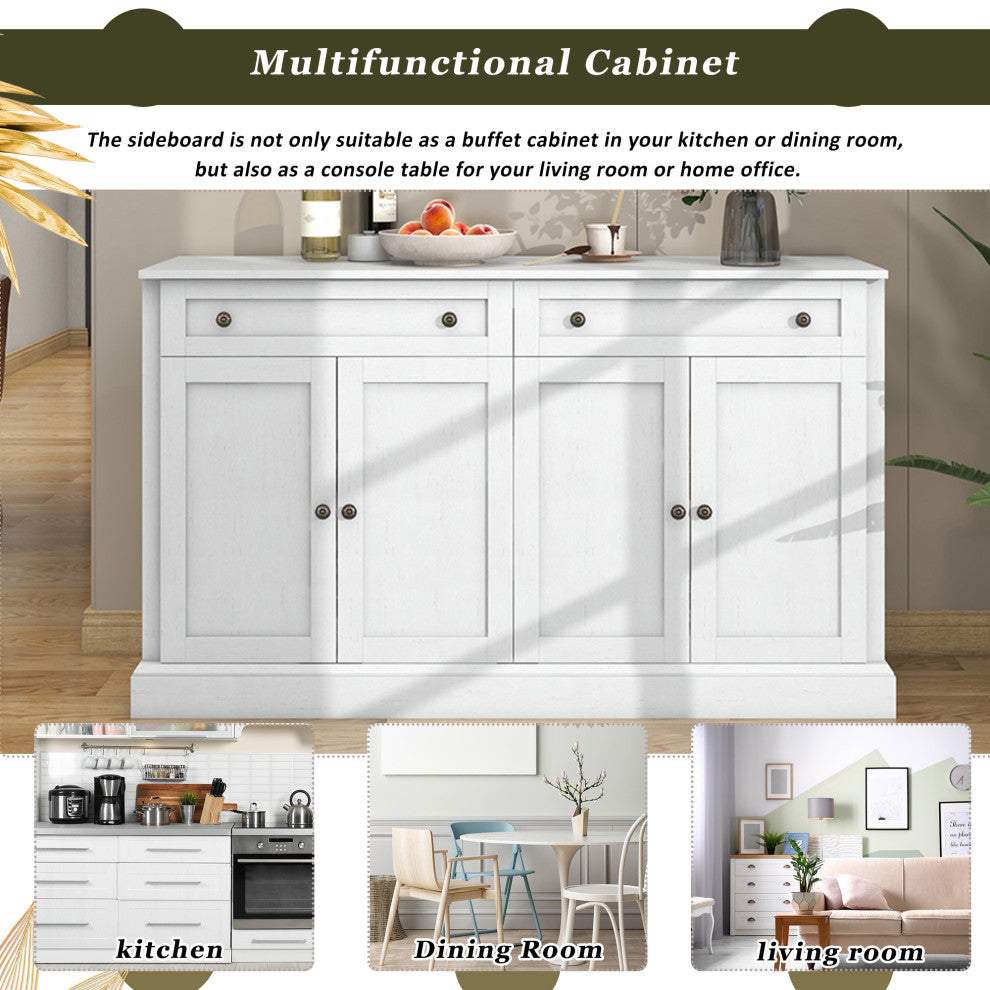TATEUS 58" Kitchen Sideboard Storage Buffet Cabinet, Antique Whit