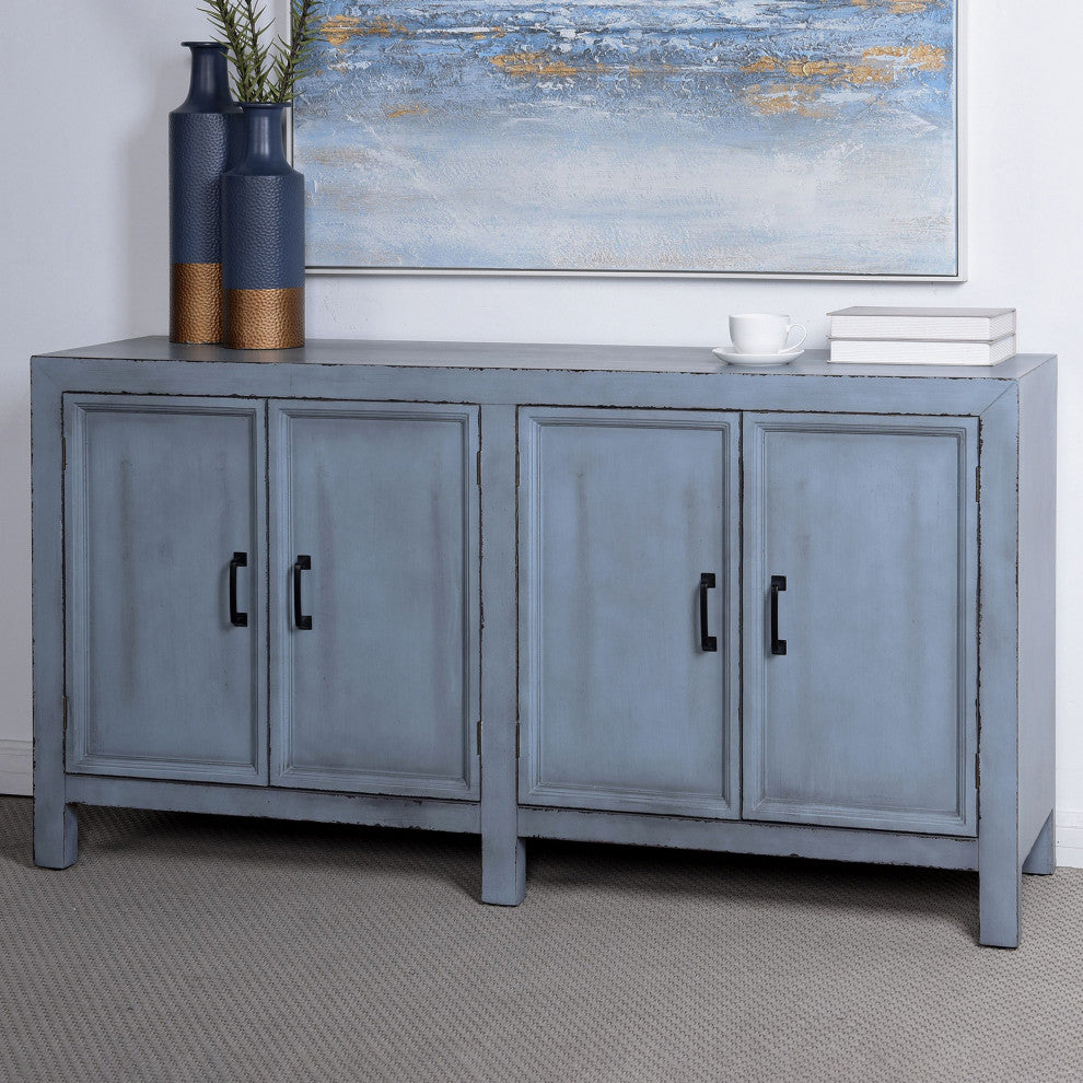 Olive Blue Four Door Wooden Cabinet 32"H60"Wx16"D