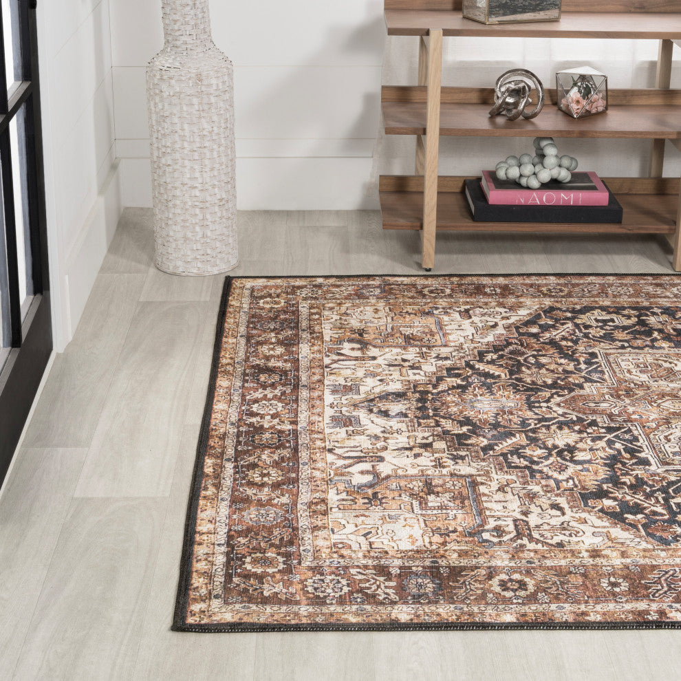 Chapell Chenille Mid-Century Medallion Washable Rug, Black/Terra, 8 X 10