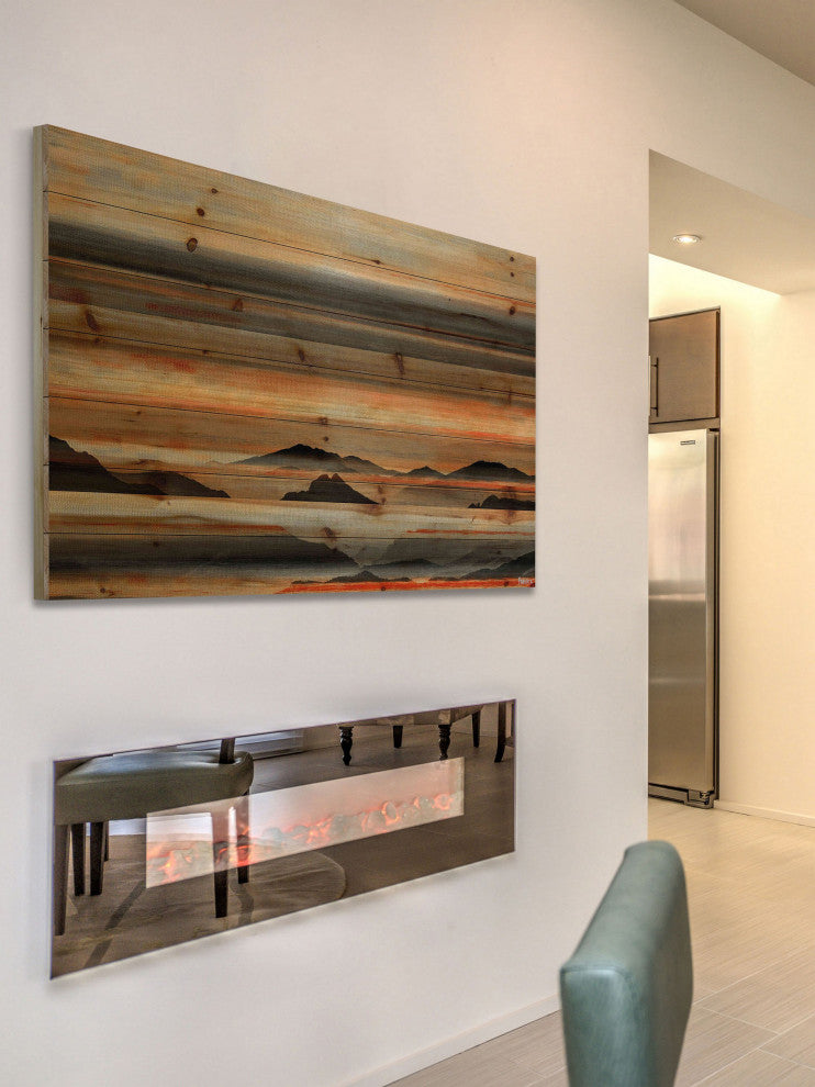 "Desert Mountains" Print on Natural Pine Wood, 36"x24"
