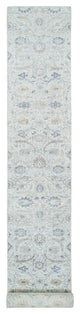 Ivory Silk With Wool Hand Knotted Sickle Leaf Design XL Runner Rug, 2'6"x23'10"