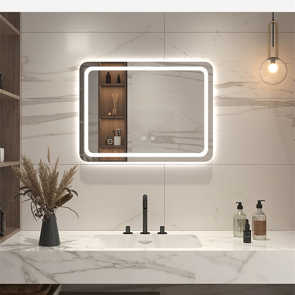 Frameless Wall Mounted LED Single Bath Vanity Mirror, Natural, 36" X 28"