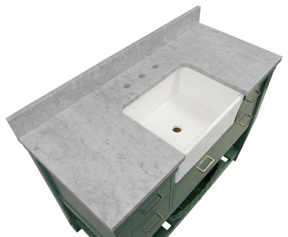Charlotte 48" Bathroom Vanity, Sage Green, Carrara Marble