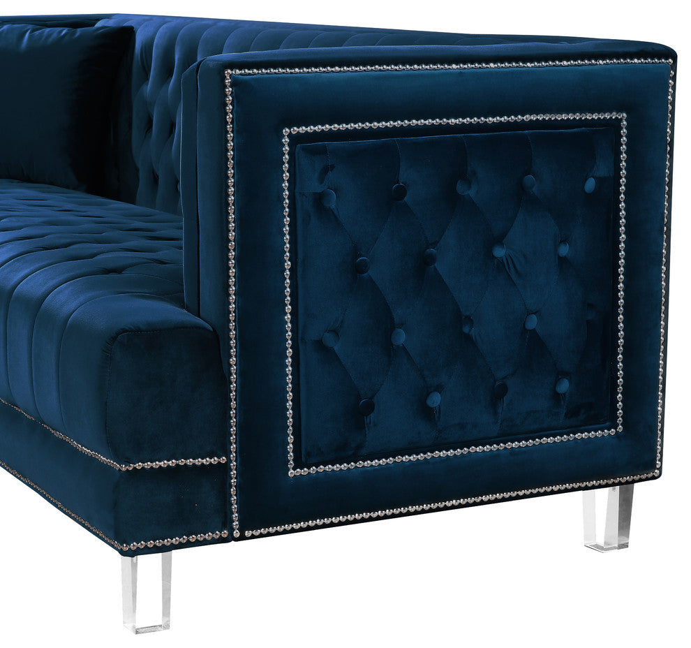 Lucas Velvet Upholstered Loveseat, Navy