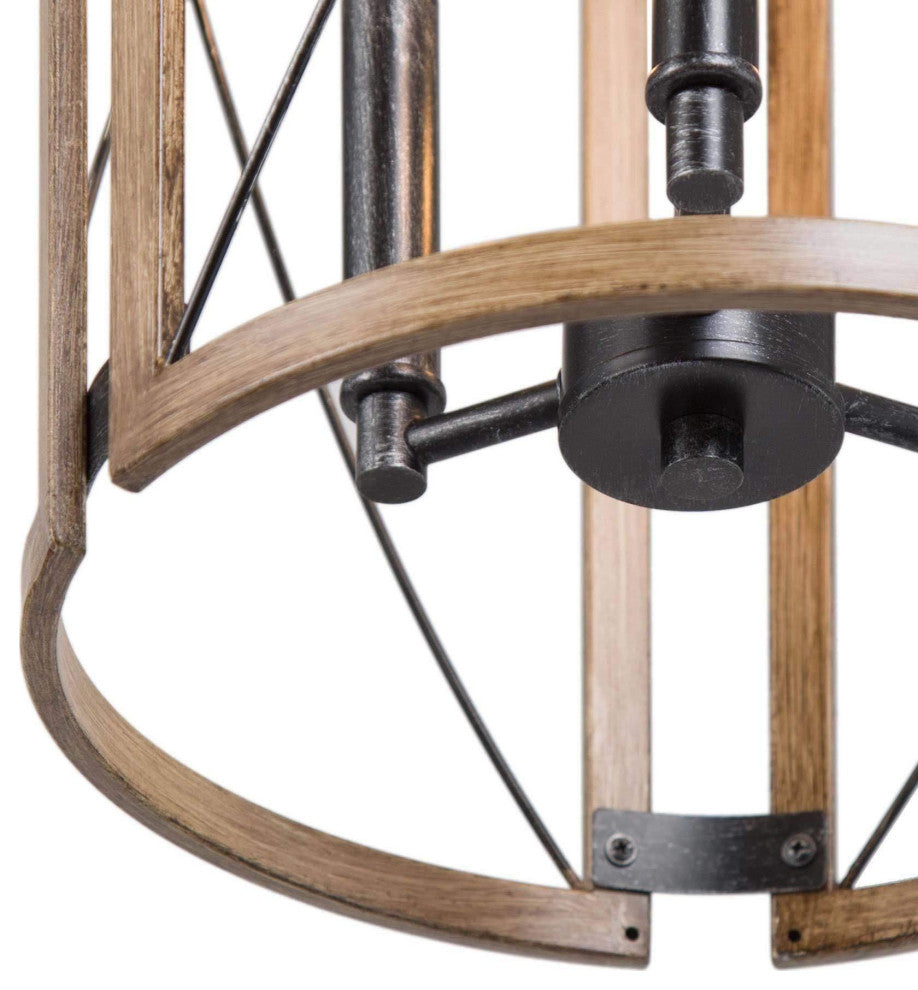 4-Lights Matte Black and Wood Tone Farmhouse Chandelier For Chateau
