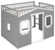 Gewnee Full Size Wood House Loft Bed With Ladder in Gray+White