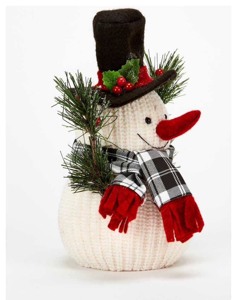 16" Tabletop Knit Christmas Snowman W/ Hat