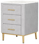 Modern Nightstand Gray Velvet Upholstered Bedside Table 3 Drawers With Stone Top