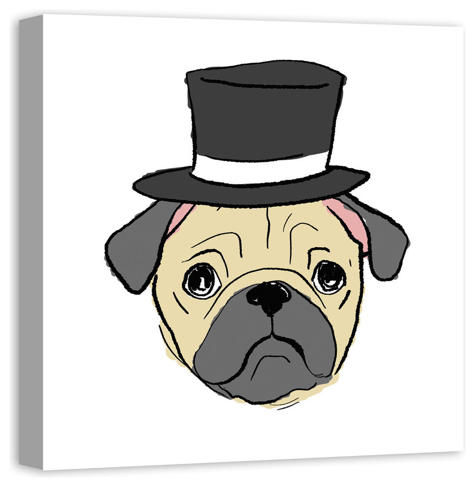 Designs Direct Pug With Top Hat 24x24 Canvas Wall Art