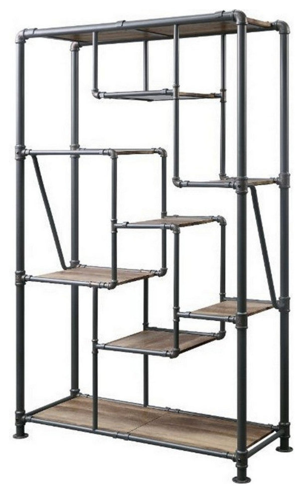 Benzara BM250395 8-Tier Water Pipe Design Bookshelf, Brown and Gray