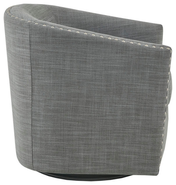 Madison Park Tyler Upholstered Swivel Barrel Chair with Nailheads, Grey