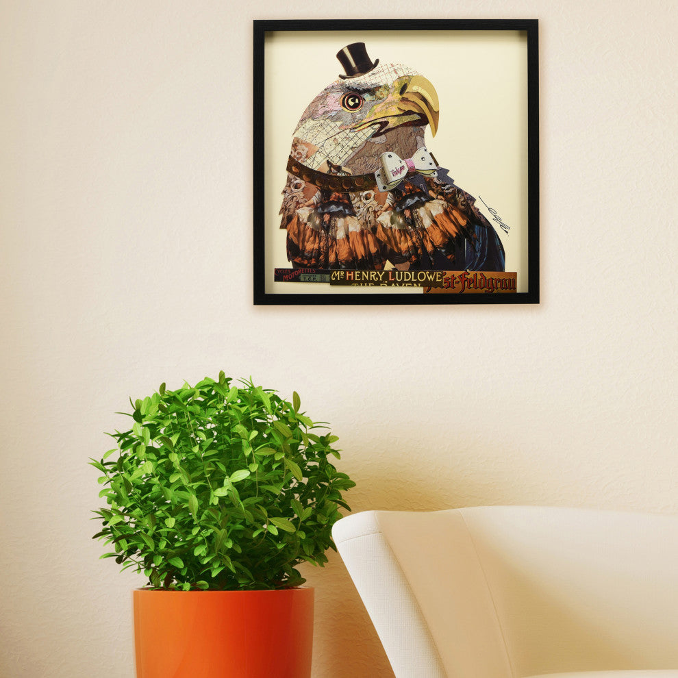 American Eagle Dimensional Handmade Collage Wall Art Framed Under Glass