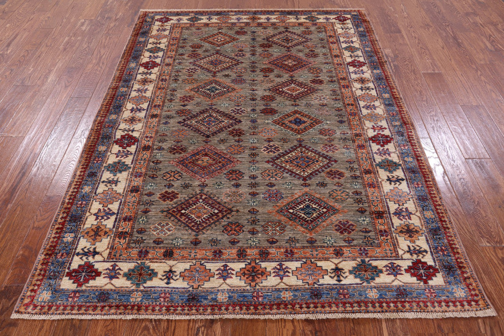 5' 10" X 7' 9" Super Kazak Hand Knotted Wool Rug Q9855