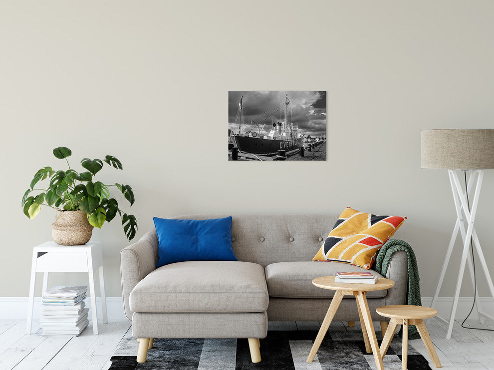 Overfalls Lightship Black & White Photo Canvas Wall Art Print, 18" X 24"