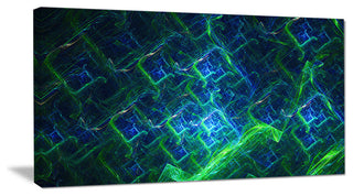 Green Blue Electric Lightning, Oversized Abstract Canvas Art Print, 60x28