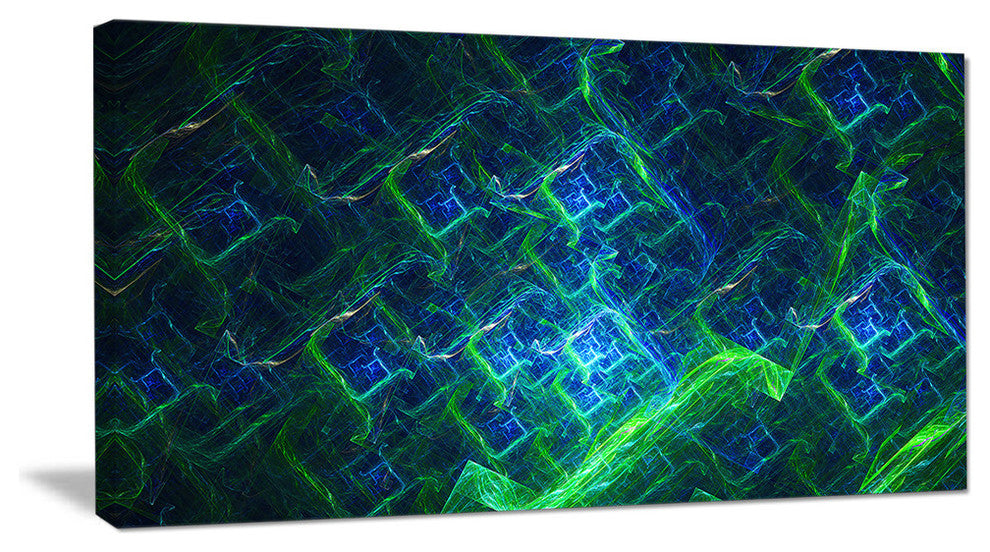 Green Blue Electric Lightning, Oversized Abstract Canvas Art Print, 60x28