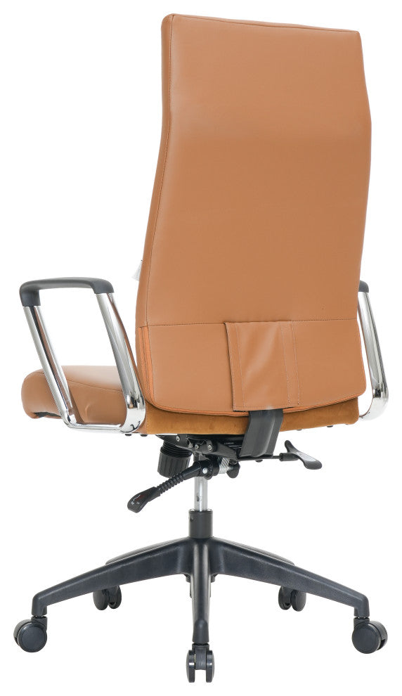 LeisureMod Hilton Modern High Back Leather Conference Office Chair, Light Brown