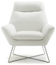 HomeRoots Chair White Top Grain Italian Leather Stainless Steel Legs.