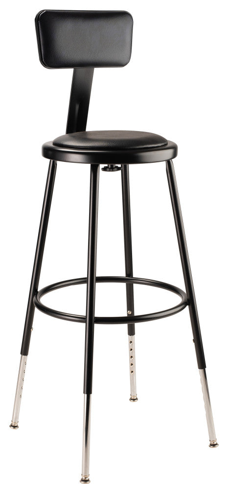 NPS 25"-33" Height Adjustable Vinyl Padded Steel Stool With Backrest, Black