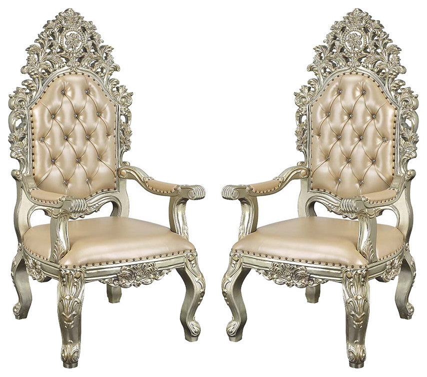 Set of 2 Arm Chair, Antique Gold Finish