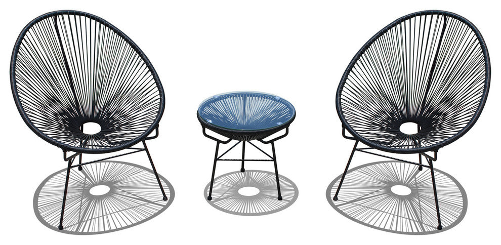 Acapulco 3 Piece Chat Set, Jet Black