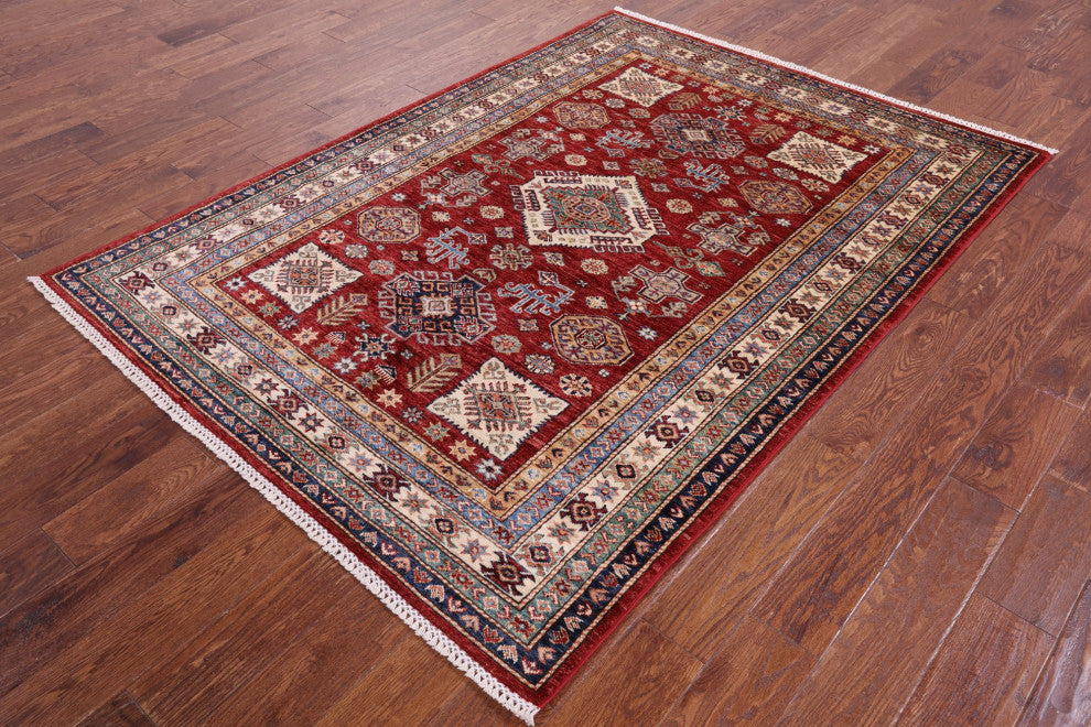 Geometric Super Kazak Handmade Wool Rug 5' 0" X 6' 11" - Q12942