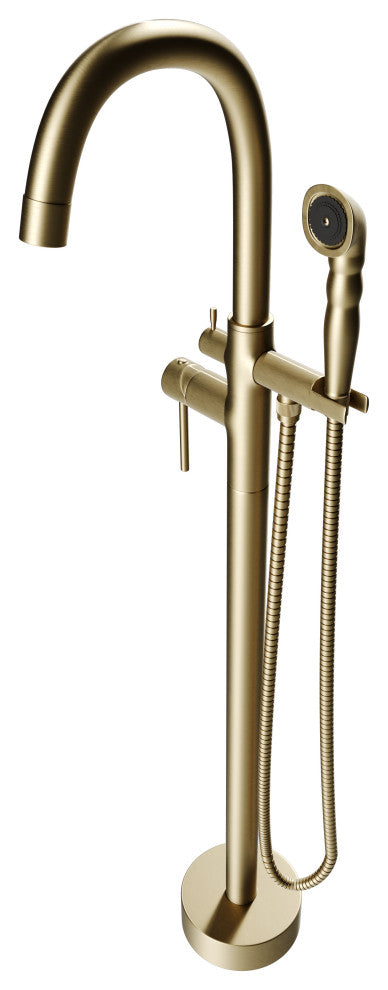CastelloUSA Neptune Freestanding Tub Filler Faucet, Brushed Gold, Breeze Handle
