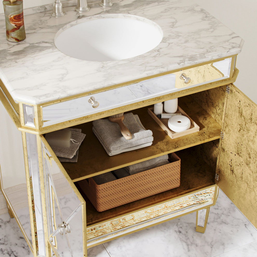 The Calista Bathroom Vanity, Gold, 32", Single Sink, Freestanding