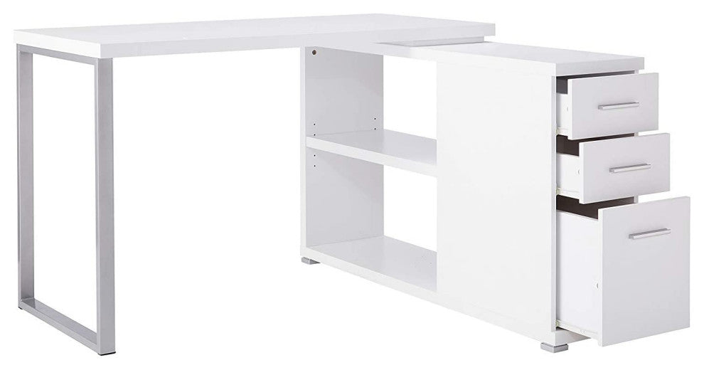 L-Shaped Desk, Spacious Worktop With Storage Drawers and Open Shelves, White