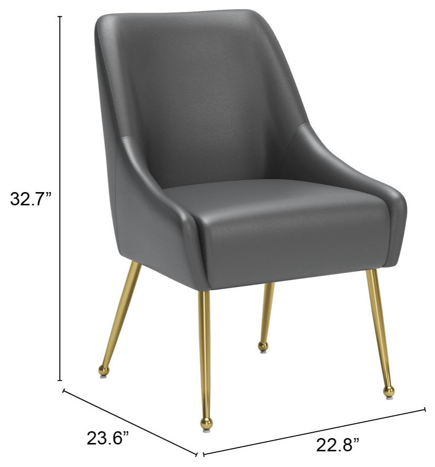 Dining Chair, Faux Vinyl Leather, Steel, Gray, Gold, Kitchen Cafe Bistro