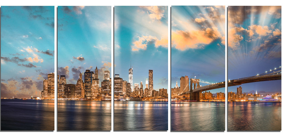 "Dramatic Sky Over Manhattan City" Canvas Print60"x28", 5-Panels