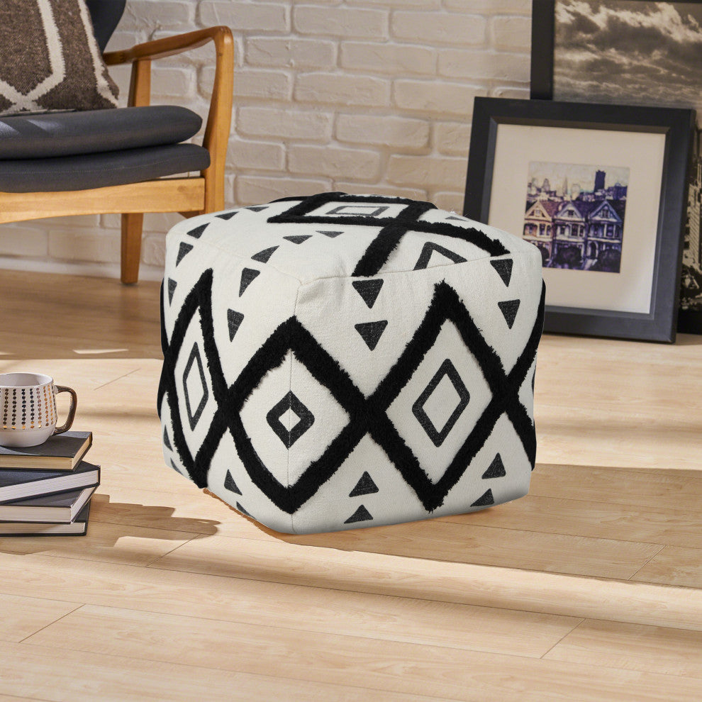 Textured Double Diamond Pouf Ottoman