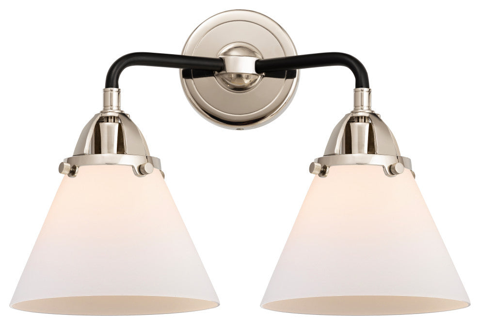 Large Cone Bath Vanity Light, Black Polished Nickel, Matte White, Matte White
