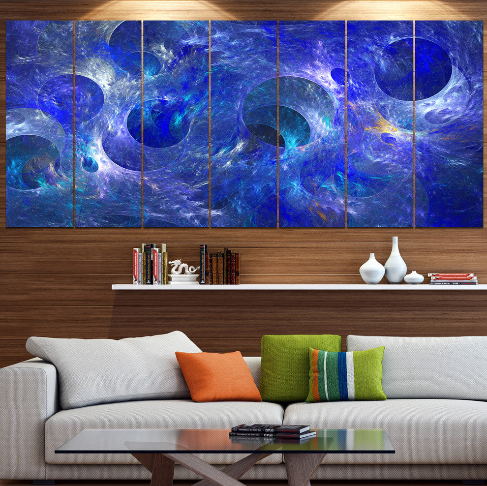 Clear Blue Fractal Glass Texture, Abstract Canvas Art Print, 83"x32", 7 Panels