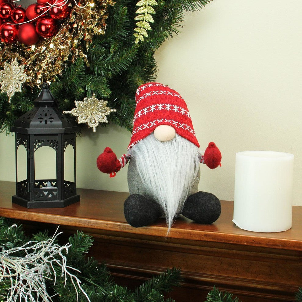 22" Plush Red and Gray Nordic Santa Christmas Gnome Tabletop Figure