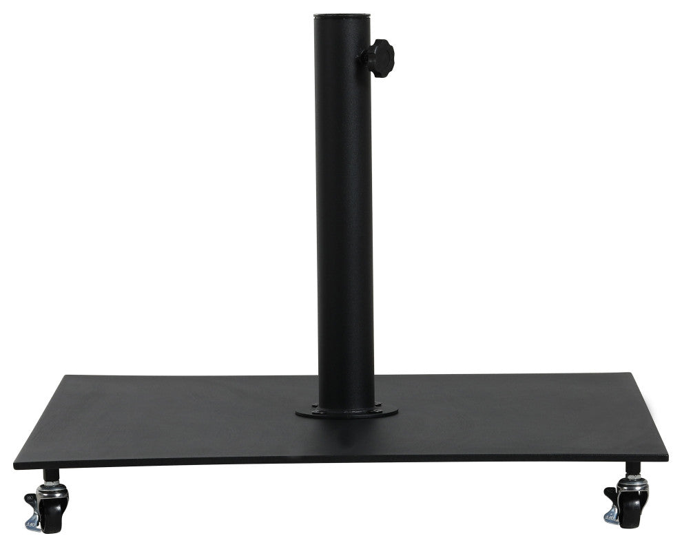 Fiji Patio Umbrella and Base, Black, Teak Pole, Matte Black Belize Base