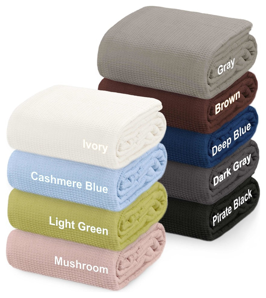 Crover Collection All Season Thermal Waffle Cotton Blanket, Deep Blue, Queen