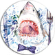 Hungry Shark Illustration, Animal Disc Metal Artwork, 38"