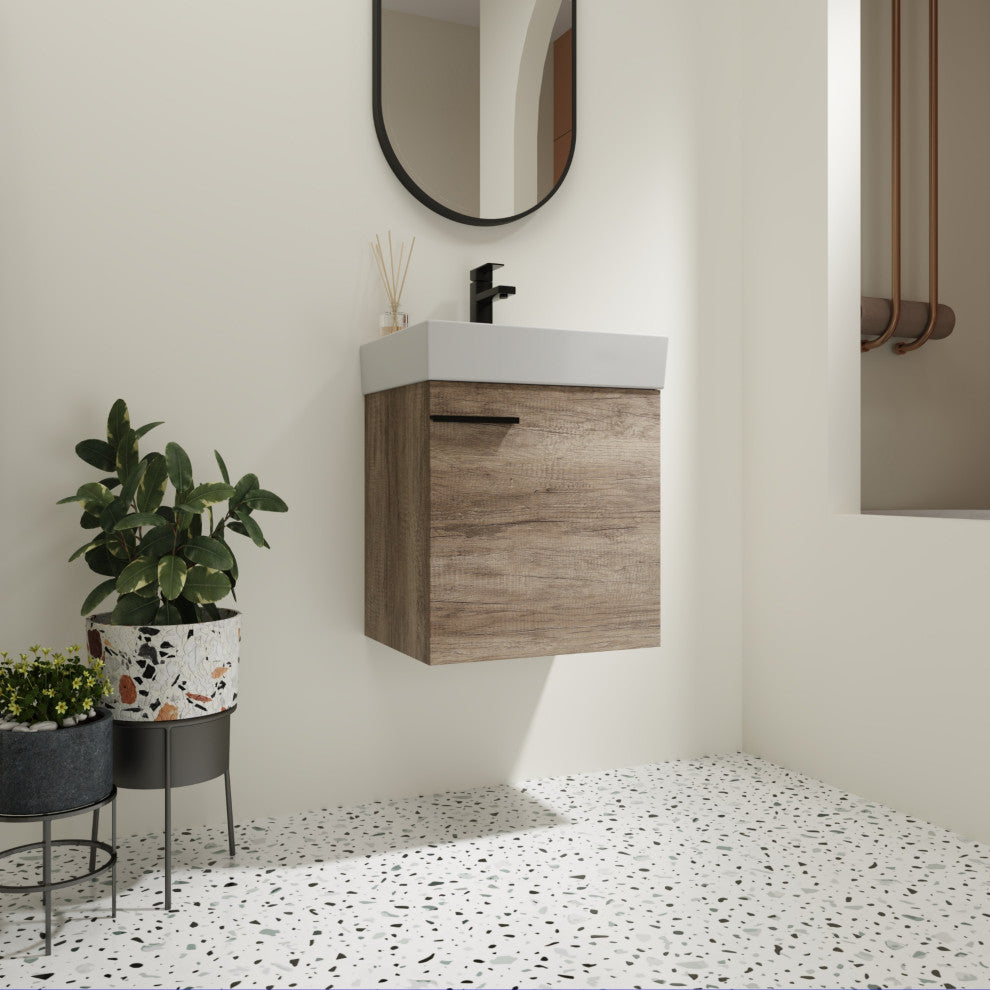 BNK Minimalist Wall-Mounted Bathroom Vanity with Ceramic Basin
