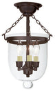 Small Semi Flush Bell Jar Lantern With Clear Glass, Oil Rubbed Bronze