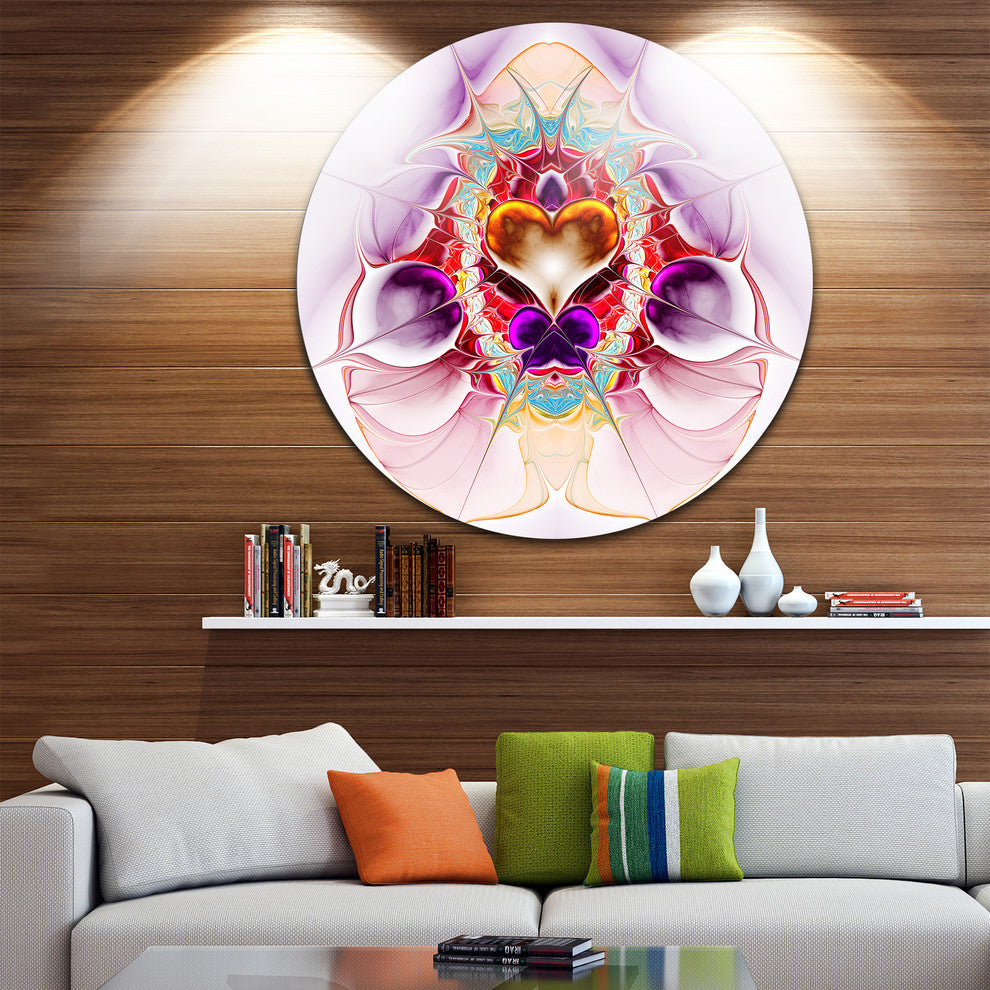 Pink Symmetrical Fractal Heart, Abstract Disc Metal Wall Art, 36"